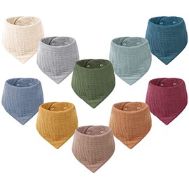 Muslin Baby Bibs for Girls Boys,Organic Cotton Muslin Bandana Drool Bibs,Soft Triangle Bibs for Teething and Drooling,10 Pack,Solid Color