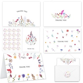 Floral Thank You Cards with Envelopes and Stickers (20 pack 4"x6"), HILYPINK Elegant Wildflower Blank Cards & Grateful Cards for All Occasions incl. Weddings, Bridal Showers, Business & Baby Showers