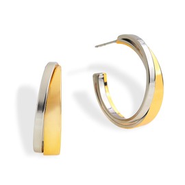 Sonateomber Chunky Gold Silver 2 Tone Double Circle Hoop Stud Earrings for Women, Trendy Statement Hypoallergenic Earrings Wedding Prom Jewelry Gift