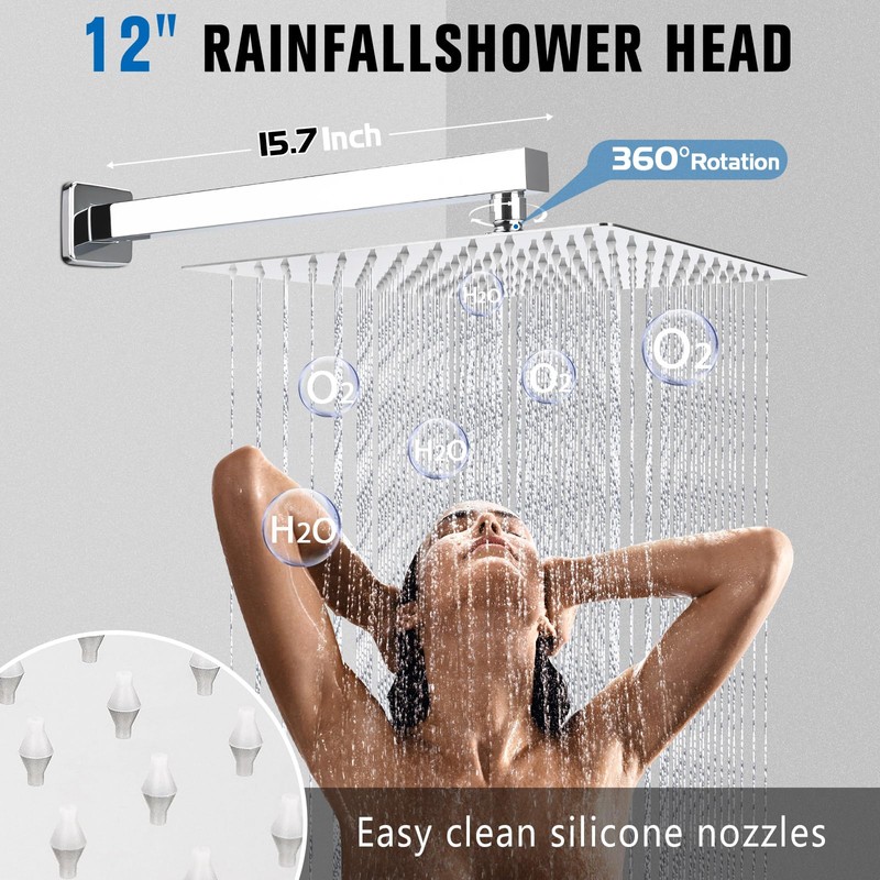 PGKKLE 12 Inch Rainfall Shower System - Wall Mounted Complete