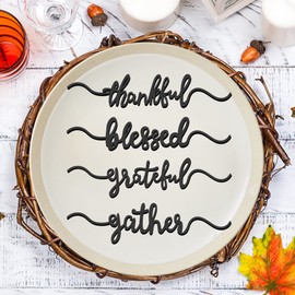 Thanksgiving Cutout Wood Table Place Card Thankful Grateful Blessed Gather Wood Word Table Decorations Fall Themed Thanksgiving Party Table Home Supplies (Black, 4)