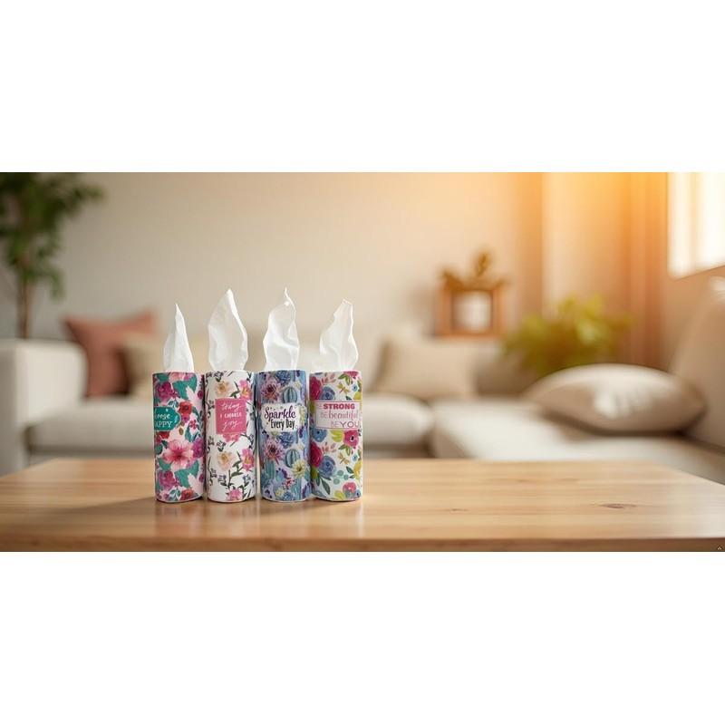 Car Tissue Cylinder with Floral Design - Round tissues Holder,