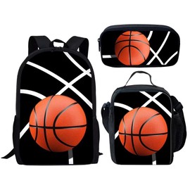 AmzPrint Elementary School Boys Girls Kids 3pcs Basketball Backpacking Set 17 Inch Students Backpack Lunch Box Pencil Bag Set