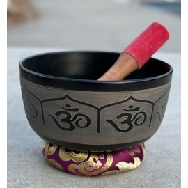 DharmaObjects Tibetan Meditation Hindu OM Singing Bowl Mallet Mat Cushion Set (7 Inches, Om)