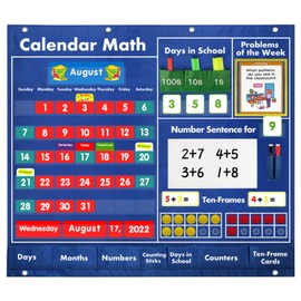 BOHEMIABY Circle Time Learning Center Classroom Pocket Chart Preschool, Educational Pocket Chart Teaching Materials, Learning Calendar Weather Counting Letter Color Shape (Math Classroom Pocket Chart)