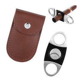 Stainless Steel Cigar Cutter with Leather Case Most Cigar Sizes, Cigar Cutter Double Blade Scissors Can Cut Cigars Precise