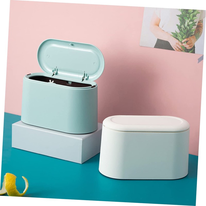 STOBOK 1pc Mini Desktop Trash Can Simple Press Cover Waste