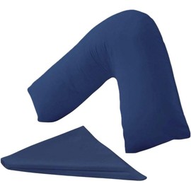 V Shaped Pillowcase Cover - 100% Polycotton V pillowcase cover - Neck & Back Support Orthopaedic Pregnancy Nursing V shape Pillow case cover only | Envelope Closure (Navy Blue)