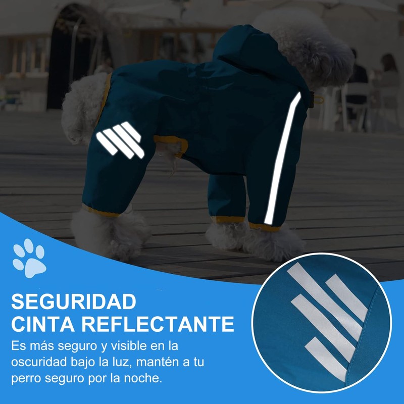 TETEGDCX Impermeable para Perros Grandes, con Capucha y Rayas Reflectantes,