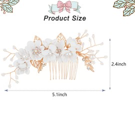 Wedding Hair Combs, Crystal Flwoer Hair Clips Bride Bridesmaid Hair Sides Comb Rhinestone Barrettes, Pearl Flower Hair Pins Hair Accessories for Women Girls (White)