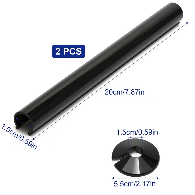 Radiator Pipe Covers and Collars 15mm x 200mm Black, 2