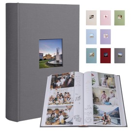 1DOT2 Photo Album 4x6 420 Photos with Writing Space, 4x6 Photo Album Linen Cover with Memo Slip-in Pockets, 420 Photos 4x6 Pictures Album Book for Wedding Kids Travel Family Baby (Gray)