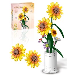 AMSHINE Sunflower Bouquet Building Block Set, Flower with Vase Building Toys, Home Garden Office Decorations and Party Favour Gift for Adults Children Girls Boys