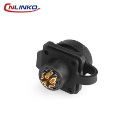 CNLINKO M12 Waterproof Connector PBT Plastic DC 12V Cable Panel Mount For AV System (7 Pin)