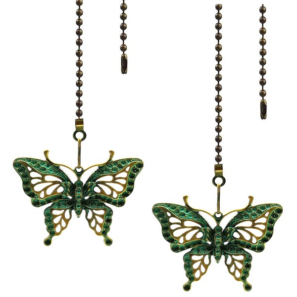 2pcs Vintage Butterfly Pendant Ceiling Fan Danglers Fan Pulls Chain