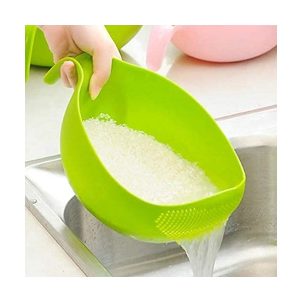 Belexy Rice Bowl Plastic Rice Pulses Fruits Vegetable Noodles Pasta Washing Bowl and Strainer for Storing and Straining, Rice Strainer Bowl, Fruit Stainer, Drain Basket - 2.1 Qt (2L), Green