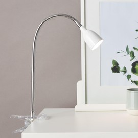 Lightbox LED Desk Lamp, Clamp Light with Switch and Adjustable Flexible Joint, 38 cm Height, 2.4 W, 250 lm, 3000 K, Metal / Plastic in Iron / White