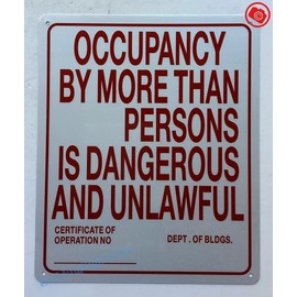 Maximum Occupancy Sign for resturants (WHITE REFLECTIVE. 10X12 INCH,HEAVY DUTY, RUST FREE, ALUMINIUM)