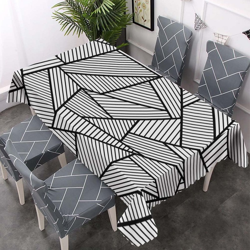 Walmsco Tablecloth Black White Striped Geometric Decor For Dining Room