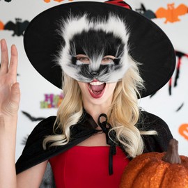 Holibanna Masquerade Fox Masks,Cat Masks Fur Fox Masks Wolf Masks Plush Faux Fur Masks Japanese Kabuki Masks Therian Masks Animal Costume Headgear Pretend Cosplay Dress Up Accessory Prop