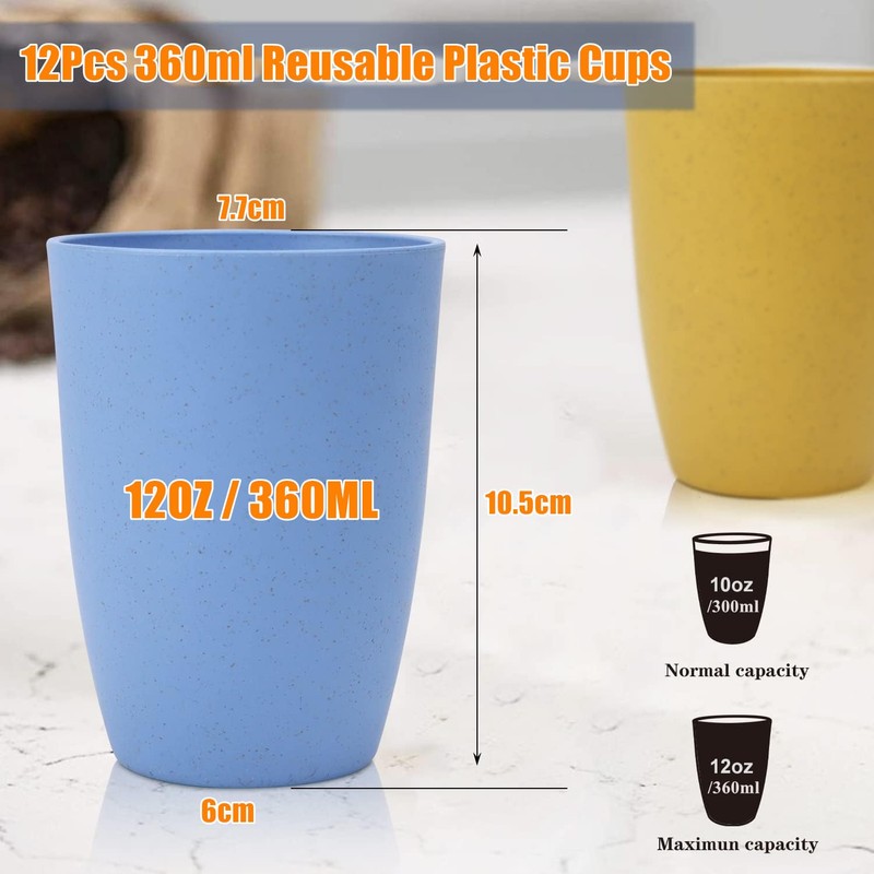 LATERN Pack of 12 Reusable Plastic Cups, 360 ml, Unbreakable