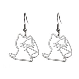 LIKGREAT Dangling Cat Earrings Kawaii Funny Cartoon Kitten Drop Dangle Earrings Animals Lover Gifts for Women (Silver kitten drinking water)