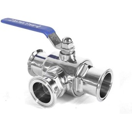 3-Way Ball Valve, 1.5 Inch Sanitary Ball Valve Clamp, 1/2 inch Stainless Steel 304, 3 Way Clamp Connection，Triclamp 3 way Valve(1.5")