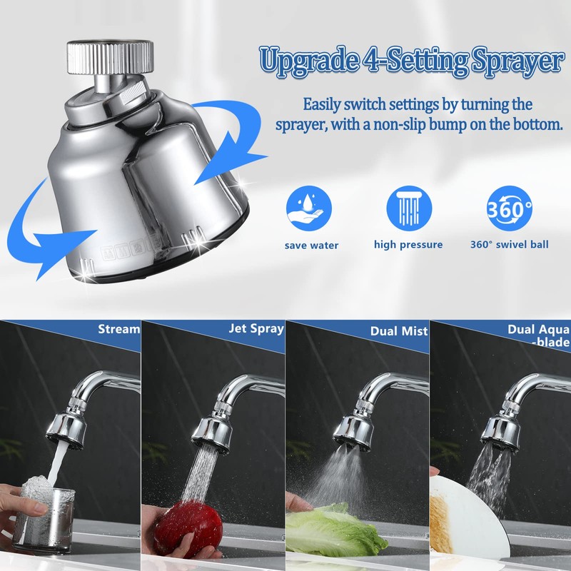 Sink Faucet Sprayer Attachment, Upgrade 4 Mode Adjustable Kitchen Faucet
