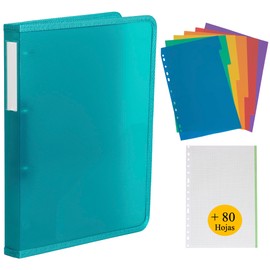 4 Ring Plastic Ring Binder with 80 Spare Sheets and 6 Dividers Folder for A4 Plastic Sleeves and Sheets Semi-rigid Binder Lightweight and Sturdy File Folder