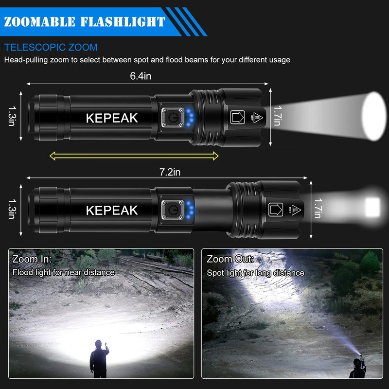 KEPEAK Flash Light, 5 Modes Rechargeable Flashlights, Super Bright LED