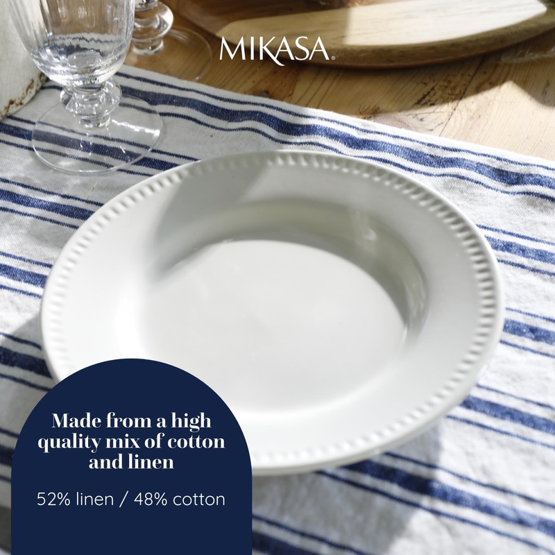 Mikasa Cotton and Linen Table Runner, White Dining Table Runner