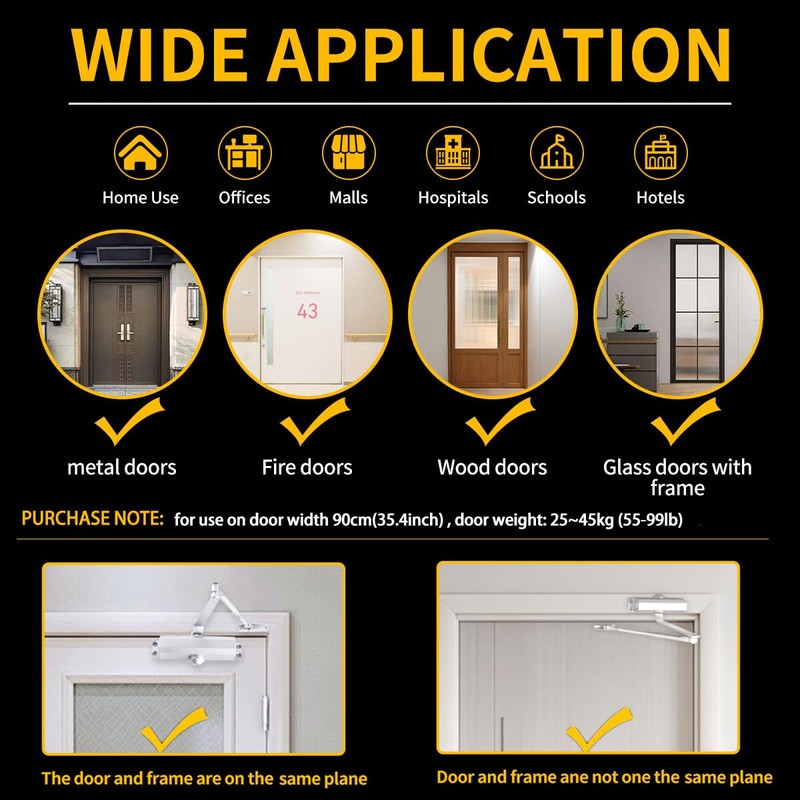 White Automatic Door Closer for Home with Hold Open, Hydraulic