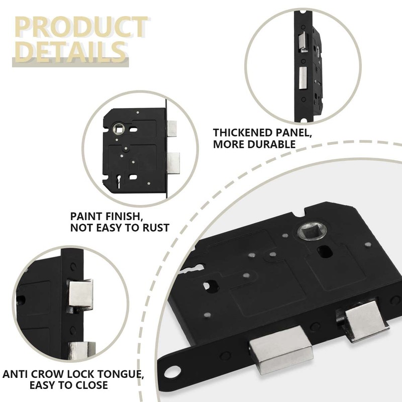 Bwintech 1 PCS 3 Lever Matt Black Mortice Sashlock 65mm（2.5