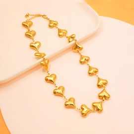 18K Gold Plated Chain Necklace for Women Chunky Puffy Big Heart Clover Cross Teardrop Butterfly Seashell Choker Necklaces Gold Jewelry for Women (Gold Heart)