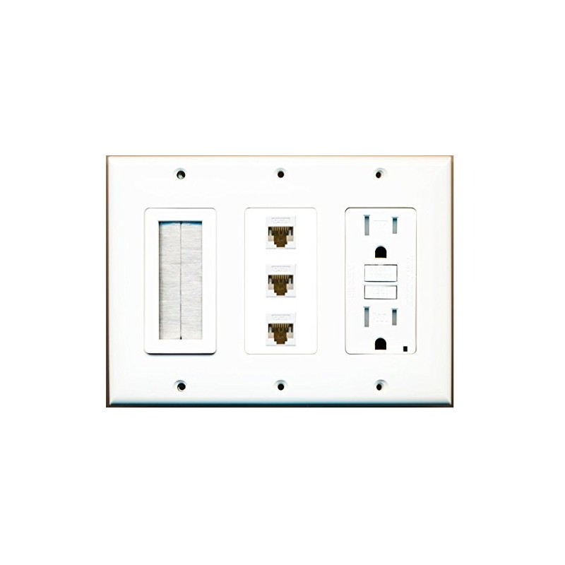 RiteAV - (3 Gang 15A GFCI Outlet Mesh-Brush 3 Cat6