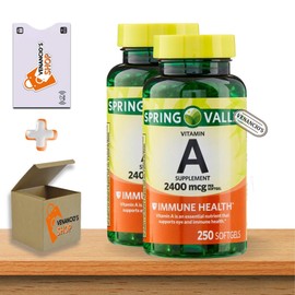 Vitamin A 2400 mcg (Retinol) | 250 Softgels | Vitamin A Supplement for Immune Health by Spring Valley Plus Venanci’os Sticker (Pack of 2)