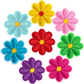 PAGOW 8 Pcs Flower Iron on Patches, Cute Daisy Flower Applique Patch, Sew On Embroidered Applique Sewing Patches for Bags, Jackets, Jeans, Clothes DIY Patches, 1.57x1.57inch (W*H), 8 Colors