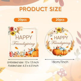 Actoridae 40PCS Happy Friendsgiving Plates and Napkins Sets - Disposable Thanksgiving Tableware Set Include 7" Plates and 6.5" Napkins for Fall Thanksgiving Party Supplies,Serve 20 Guests