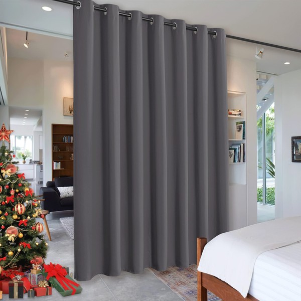 RYB HOME Blackout Room Divider Curtains Privacy Loft Screen Adjustable Ceiling to Floor Curtain & Drapes Partitions for Bedroom Dorm Doorway Bay Window, Wide 100 x Long 84, Grey, 1 Panel