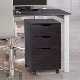 HOMCOM 3 Drawer Storage Cabinet with Castors for Home Office, Brown Wood Grain