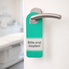 Door Hanger "Bitte nicht stören! Bitte erst klopfen!", Pack of 4, 28 x 10 cm, Thick 350 g/m² Paper, Door Sign for Office, Practice, Meeting Room, Study, Room Sign, Paper Hanger, Handle, Knob