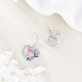 DAYLINLOVE Tulip Earrings 925 Sterling Silver Tulip Flower Dangle Earrings Tulip Jewelry Gifts For Women Mother Day