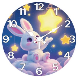 CHGCRAFT Kaninchen Wanduhr 12 Zoll Sterne Uhr Batteriebetrieben Leise Nicht Tickend Wolken Runde Dekorative Uhr für Home Office Dekoration