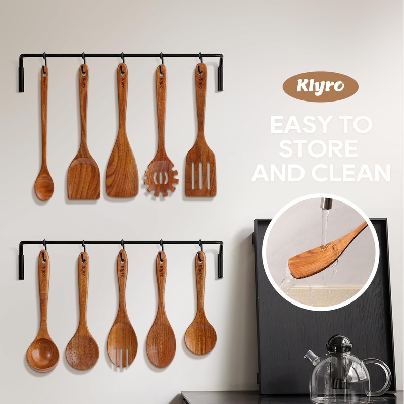 Teak Wooden Cooking Utensils Set, 10 Piece Premium Kitchen Cookware,