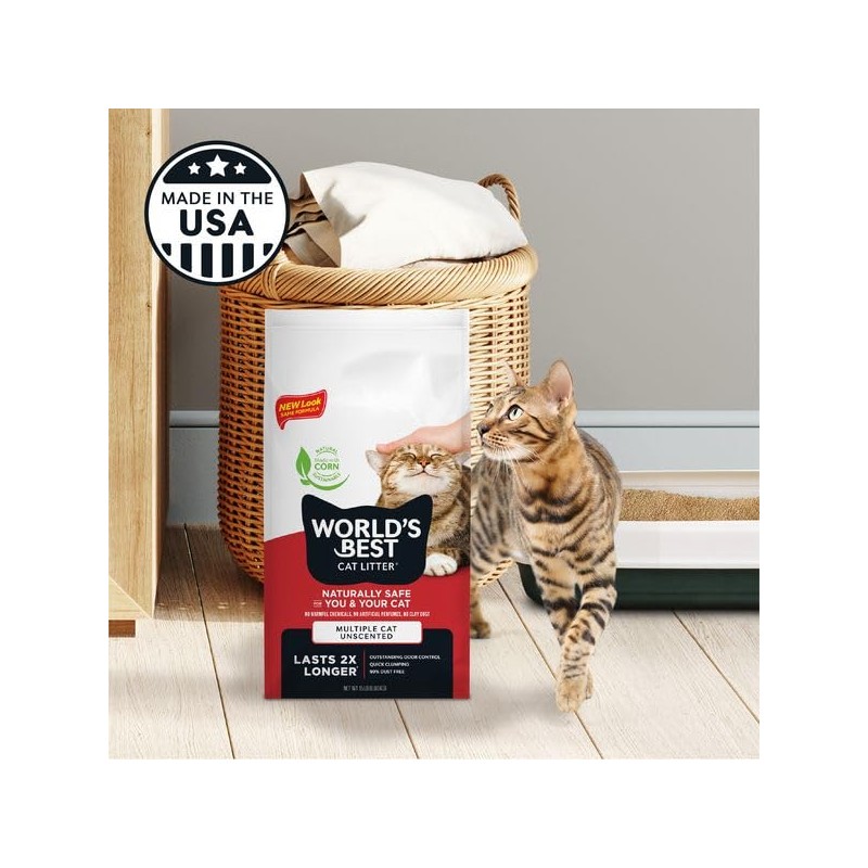 WORLD'S BEST CAT LITTER Multiple Cat Unscented, 32-Pounds - Natural
