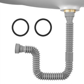 Rackickyer Sink Drain Pipe Kit, 1 Pack Flexible Drain Pipe P Trap, 12.79"-35.03" Flexible P Trap, Under Sink Plumbing for Bathroom & Kitchen, 1-1/4" Adapter Included