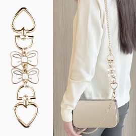 2Pcs Purse Extender Chain Gold Bag Extender Chain Heart White Purse Strap Extender Bow Purse Strap Replacement Crossbody Purse Accessories for Women Bag Charms for Handbags Tote Bags Purse Making