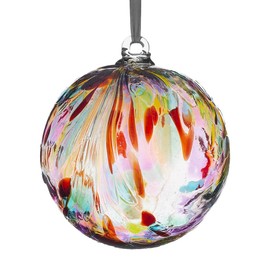 Sienna Glass 10cm Hanging Friendship Ball – Handcrafted Multicoloured Mouth-Blown Glass Ornament with Feather Design – Unique Gift Boxed Decoration for Windows, Gardens, Memorials, Birthdays