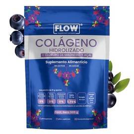 Colágeno Hidrolizado con Cloruro de Magnesio y Acaí - Extracto en Polvo de 500g - Suplemento Alimenticio - Sin Azúcar ni Lácteos - Flow Supplements