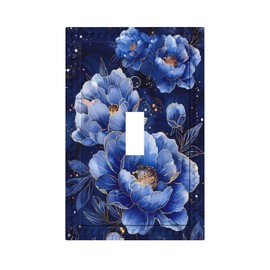 TEIKKIOP Blue and Gold Flowers Light Switch Covers 1 Gang Single Toggle Floral Wall Plate Decorative Switchcover Electrical Switchplate Lightswitch for Country Living Kitchen Bedroom